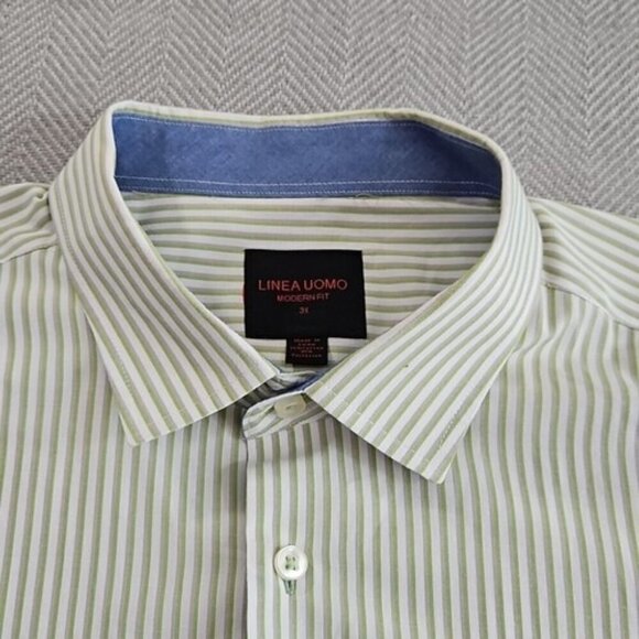 Linea Uomo Shirt Men's 3X Green Stripe Modern Fit Long Sleeve Button Up EUC LN - Picture 5 of 14